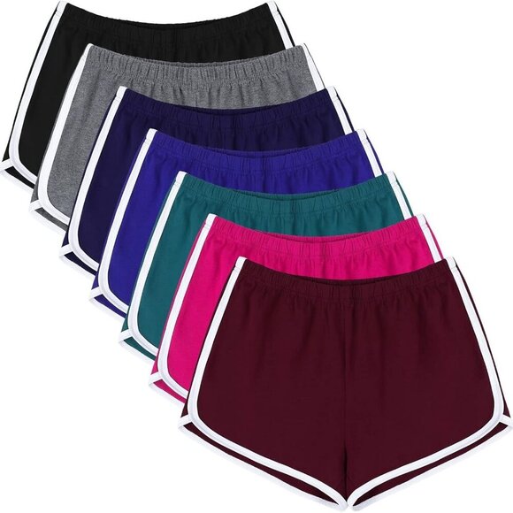 7 Pack Womens Cotton Shorts - Black Jujubered Royalblue Hotpink Multicolor